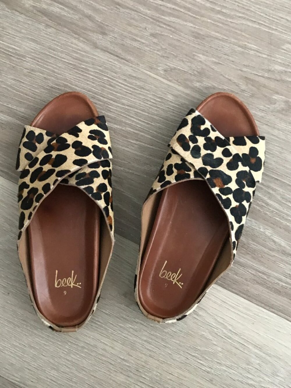 BEEK Robin Leopard Print Women's Slide Sandals Size 9 Orig: $300